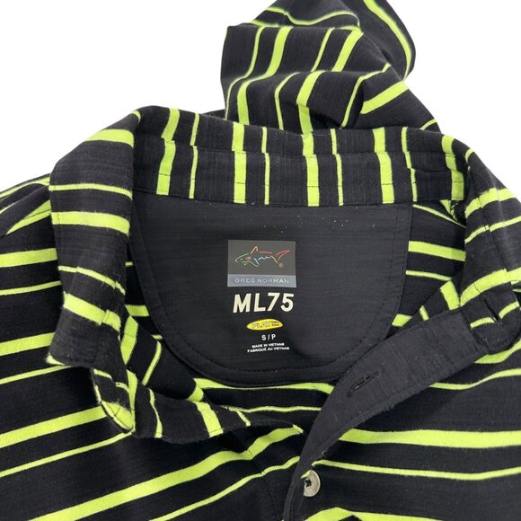 Greg Norman ML75 Mens Small Polo Shirt Black/Neon Green Stripes Outdoor Hikings - Picture 3 of 12
